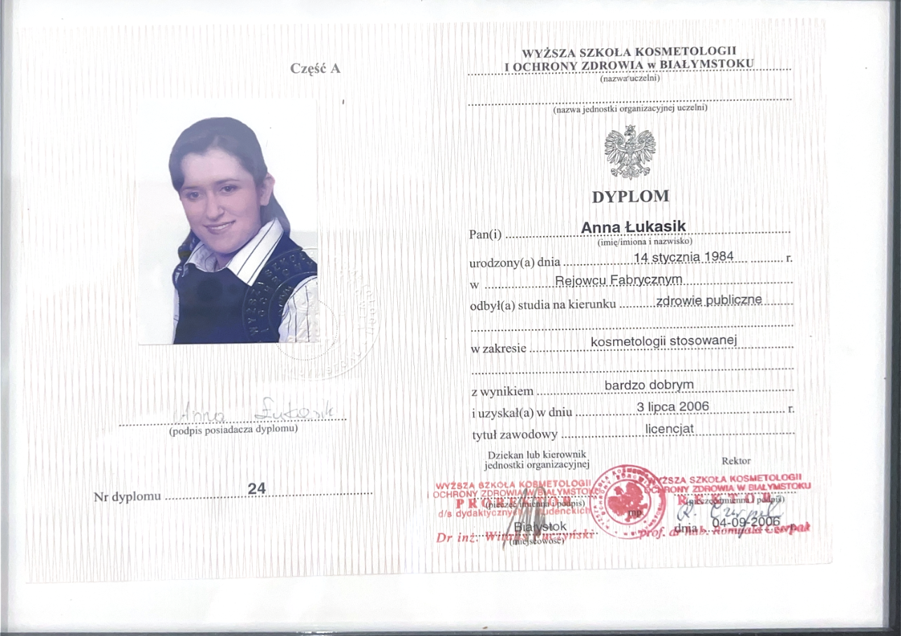 Dyplom Kosmetologa - Anna Łukasik